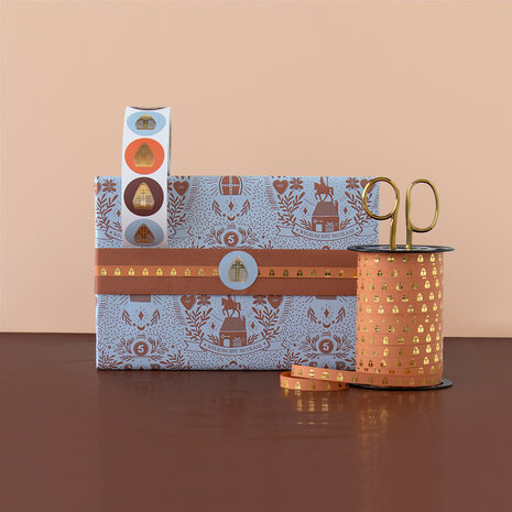 Cadeaupapier Sint Illustratie blue - cognac