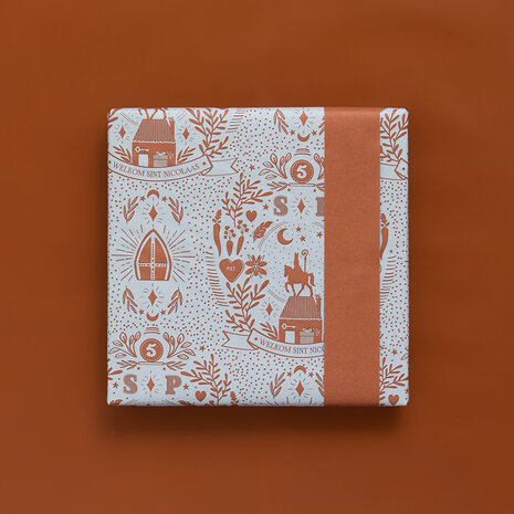 Cadeaupapier Sint Illustratie blue - cognac