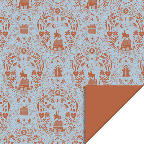 Cadeaupapier Sint Illustratie blue - cognac