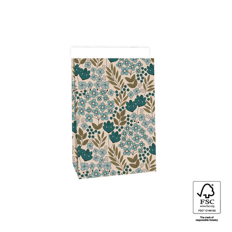 Blokbodemzak Flower Field Jade Blue Gold middel