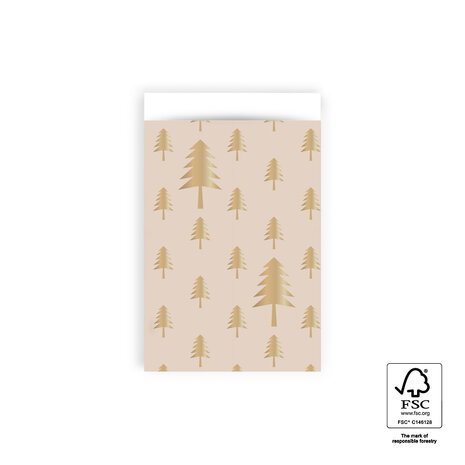 Cadeauzakjes X-mas Tree Beige Gold Foil 12 x 19