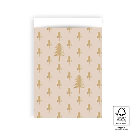 Cadeauzakjes X-mas Tree Beige Gold Foil 17 x 25