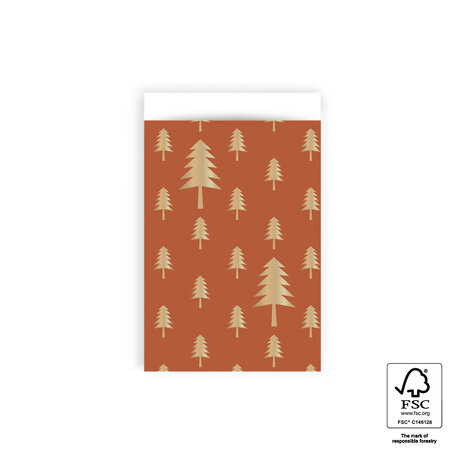 Cadeauzakjes X-mas Tree cognac Gold Foil 12 x 19