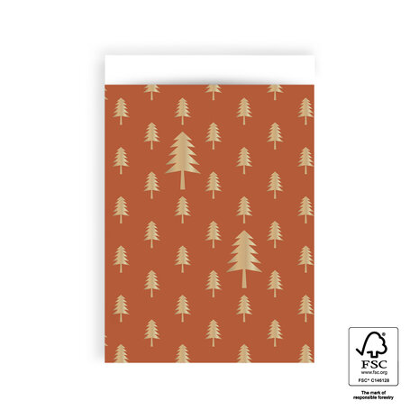 Cadeauzakjes X-mas Tree cognac Gold Foil 17 x 25