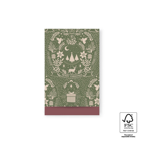 Cadeauzakjes X-mas Illustration Green - Beet Red 12 x 19