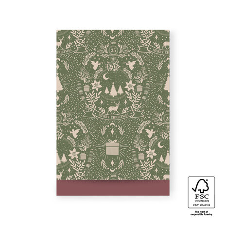Cadeauzakjes X-mas Illustration Green - Beet Red 17 x 25