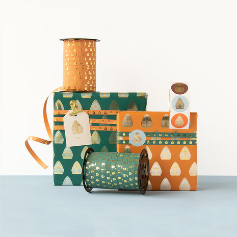 Cadeaupapier Sint Mijter Orange Goud Folie