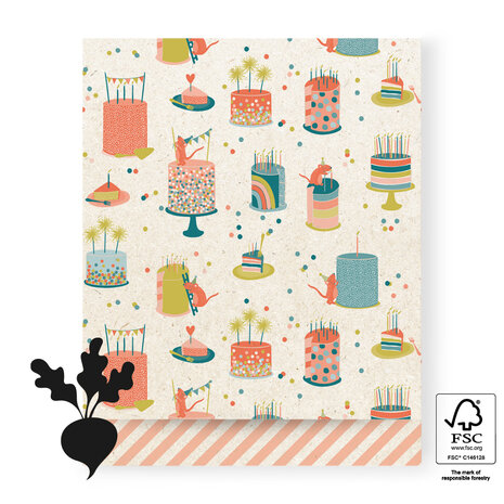 Cadeauzakjes Birthday Cake - Stripes Peach 27 x 34
