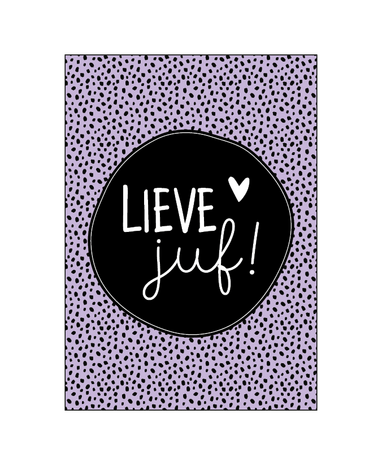 Ansichtkaart Lieve juf! dots lila