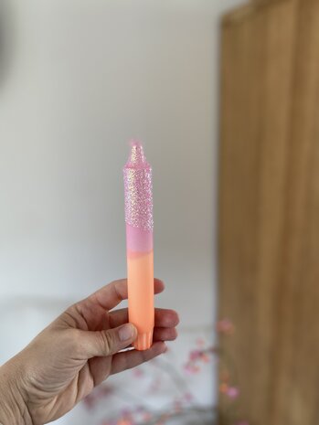 Kaars Glitter topping oranje/roze