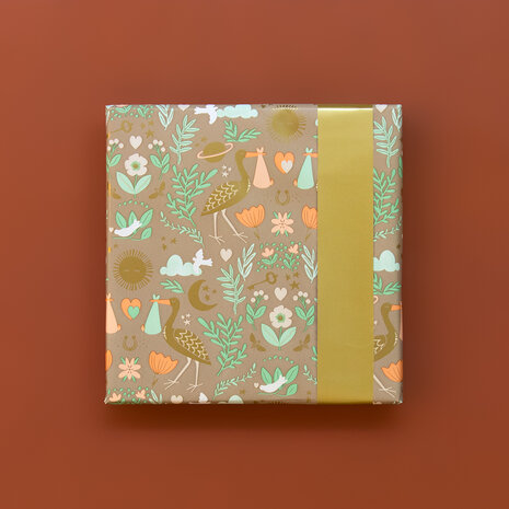 Cadeaupapier Baby Joy Taupe - Gold
