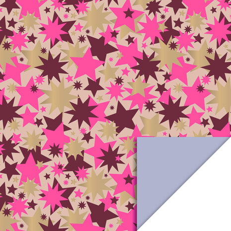 Cadeaupapier Big Stars Gold Beet/Fluor Pink - Misty Blue