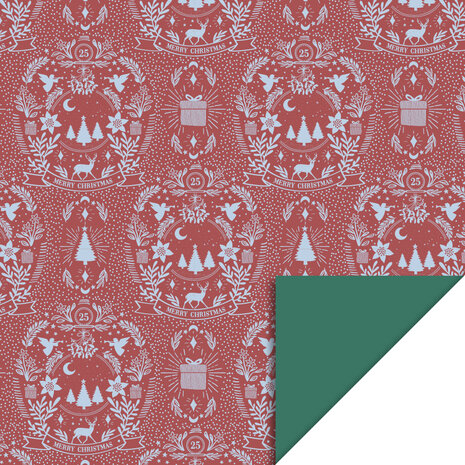 Cadeaupapier X-mas - Illustration Warm Red-Dark Green