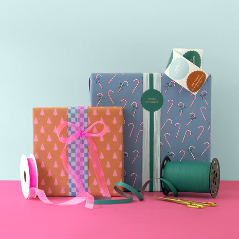 Cadeaupapier Tree Cognac/Pink - Check Polar Blue