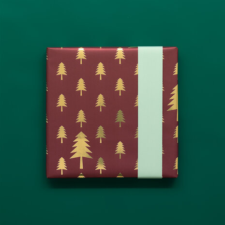 Cadeaupapier X-mas - Tree Beet Red Gold Foil - Misty Green