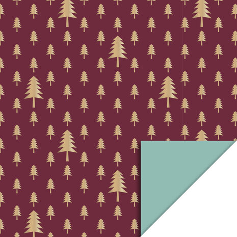 Cadeaupapier X-mas - Tree Beet Red Gold Foil - Misty Green