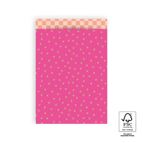 Cadeauzakjes Small Hearts Pink Gold Foil - Check Peach 17 x 25 cm 