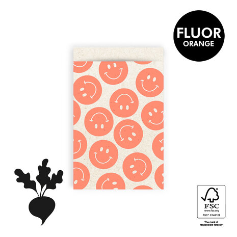 Cadeauzakjes Smiley Fluor Orange 12 x 19