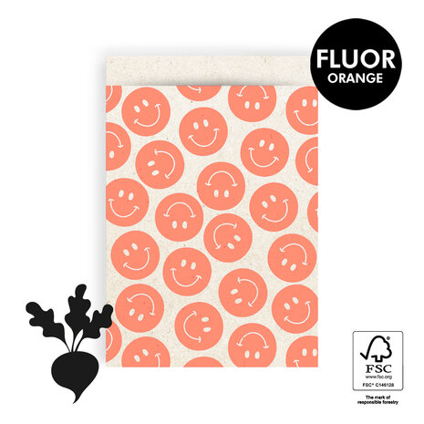 Cadeauzakjes Smiley Fluor Orange 17 x 25 cm 