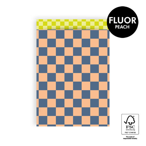 Cadeauzakjes Big Check Blue/Fluor Peach - Check Lemon 17 x 25 cm 