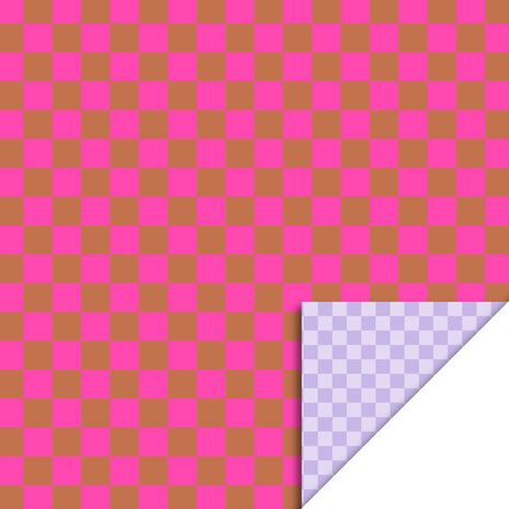 Cadeauzakjes Big Check Fluor Pink/Cognac - Check Lilac 12 x 19