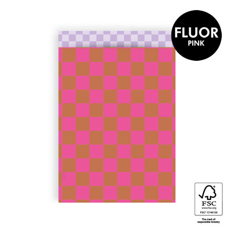 Cadeauzakjes Big Check Fluor Pink/Cognac - Check Lilac 17 x 25 cm 