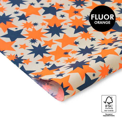 Vloeipapier Big Stars - Fluor Orange / Blue 