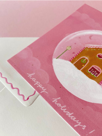 Luxe kerstkaart met geïllustreerde envelop 'kersthuisje'