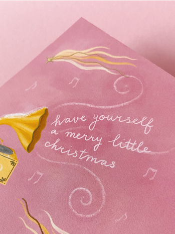 Luxe kerstkaart met geïllustreerde envelop 'kerstmuziek'