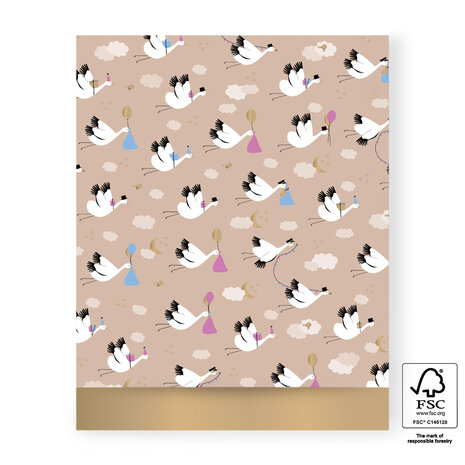 Cadeauzakjes Baby Bird Beige - Gold 27 x 34