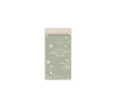 Cadeauzakjes Mistletoe kisses grasspaper/salie 7 x 13