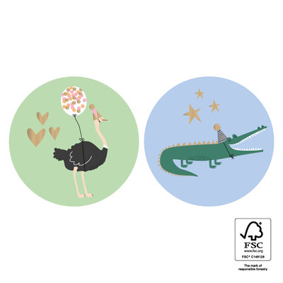 Stickers duo Struisvogel/crocodile gold