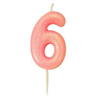 Cijferkaars '6' glitter roze