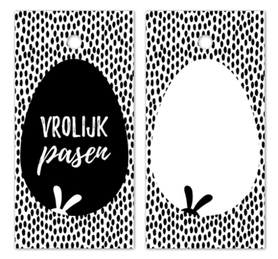 Cadeaulabel Vrolijk Pasen zwart/wit