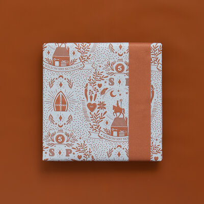 Cadeaupapier Sint Illustratie blue - cognac