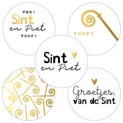 Sticker Sinterklaas staf goud assorti