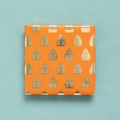 Cadeaupapier Sint Mijter Orange Goud Folie