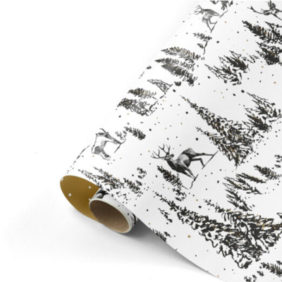 Cadeaupapier Reindeer Forest zwart/wit