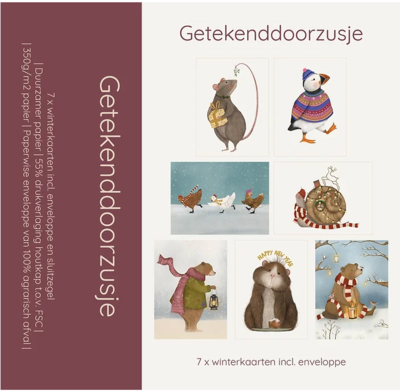 Kerstkaarten set Getekenddoorzusje
