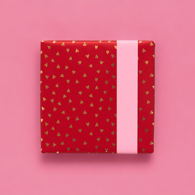 Cadeaupapier Small Hearts Cherry Red Gold Foil - Blush Pink