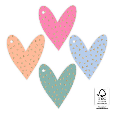 Cadeaulabels Multi - Hearts All Over - Bright Gold