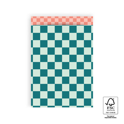 Cadeauzakjes Big Check Jade Blue - Check Salmon 17 x 25