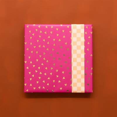 Cadeaupapier Small Hearts Pink Gold Foil - Check Peach