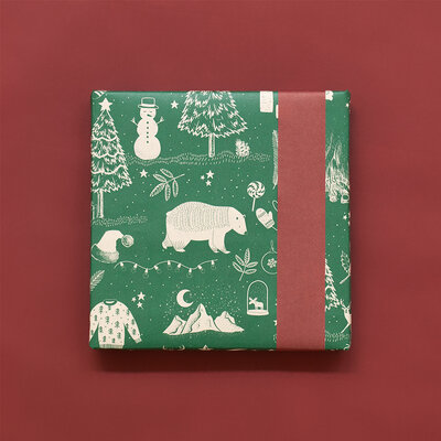 Cadeaupapier X-mas - Vintage Dark Green - Warm Red