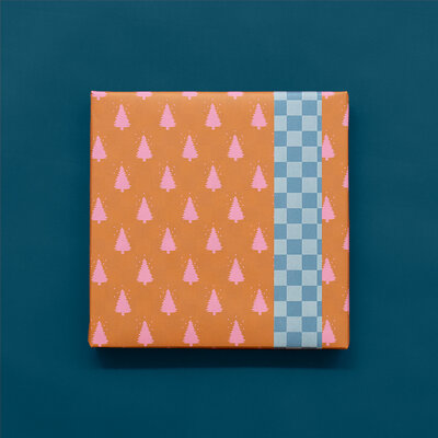 Cadeaupapier Tree Cognac/Pink - Check Polar Blue