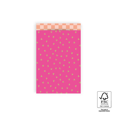 Cadeauzakjes Small Hearts Pink Gold Foil - Check Peach 12 x 19