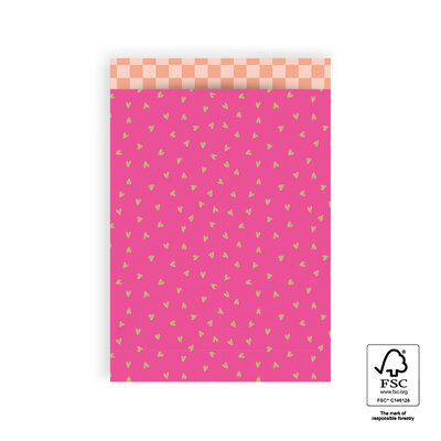 Cadeauzakjes Small Hearts Pink Gold Foil - Check Peach 17 x 25 cm