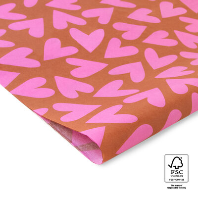 Vloeipapier Big Hearts - Flamingo Pink / Cognac