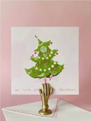 Luxe kerstkaart met geïllustreerde envelop 'kerstboompje'