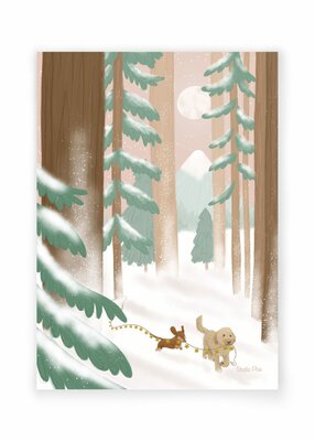 Ansichtkaart Hondjes in de sneeuw